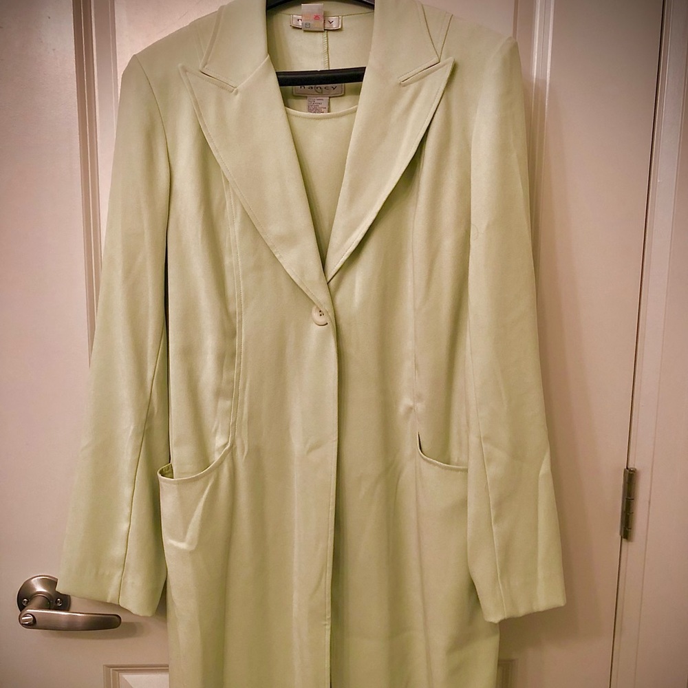 Soft Key Lime Coloured long sleeved jacket and sleeveless dress combo